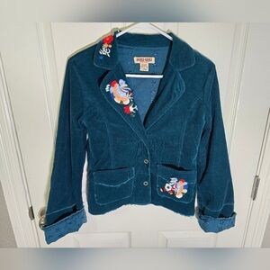 Doki Geki Womens Vintage Teal Embroidered Button Up Blazer Small